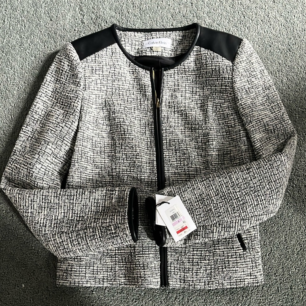NWT Calvin Klein Faux-Leather-Trim Jacket Size 6 Women’s